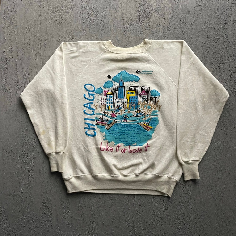 Vintage Chicago Lake It Or Leave It Sweatshirt Unisex XL White 90s Ultra Sweats